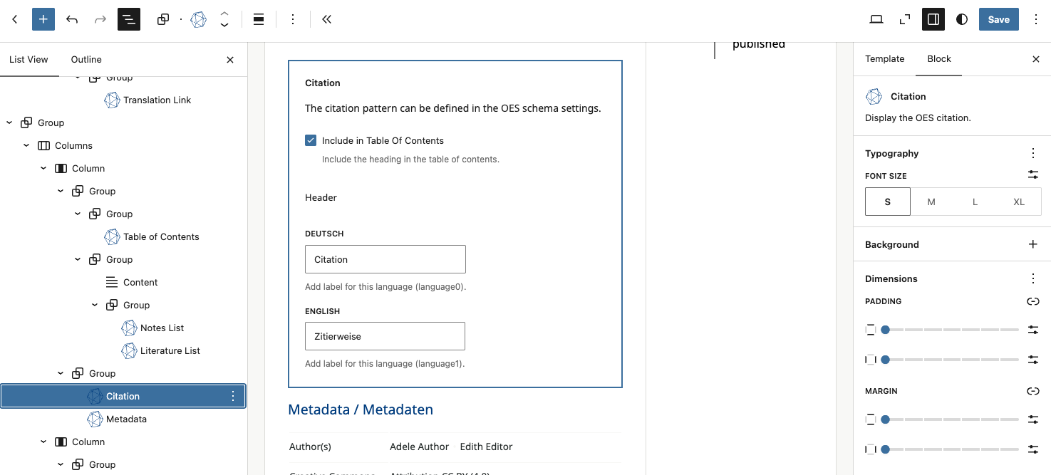 Einsatz des Blocks „Citation“ im single template