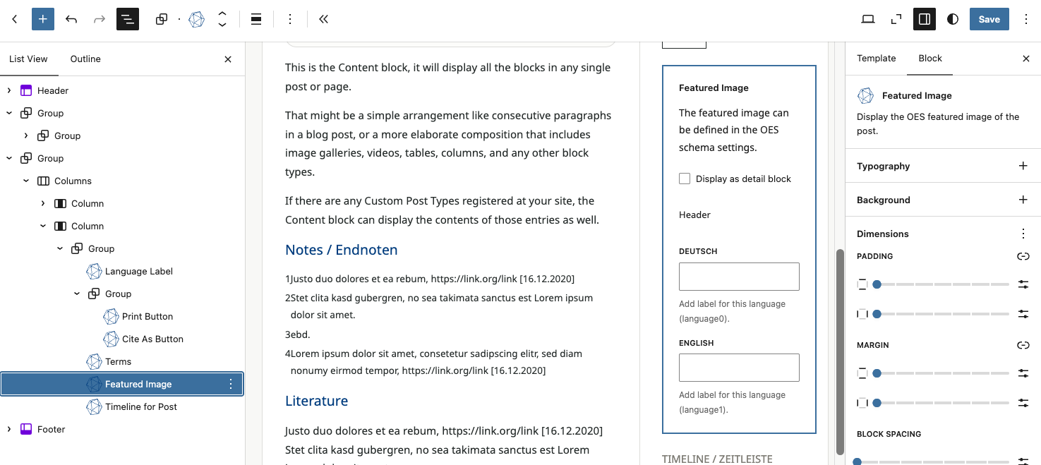 Einsatz des Blocks „Citation“ im single template